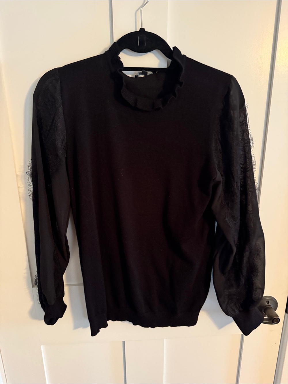 Adrianna Papell Black Ruffle Mock Neck Sweater size medium
